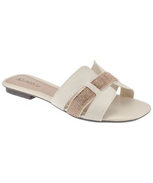 Sandália Feminina Rasteira Strass Dourado Prata Rasteirinha Off White