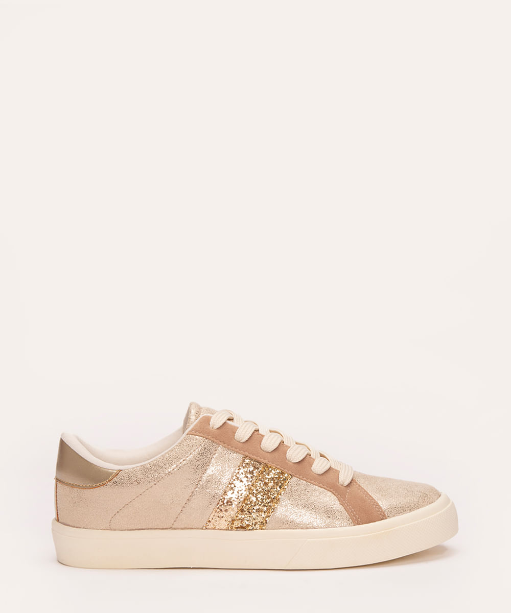 tênis recortes glitter oneself dourado
