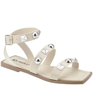 Sandália Feminina Rasteira Papete Rasteirinha Pedraria Flat Off White