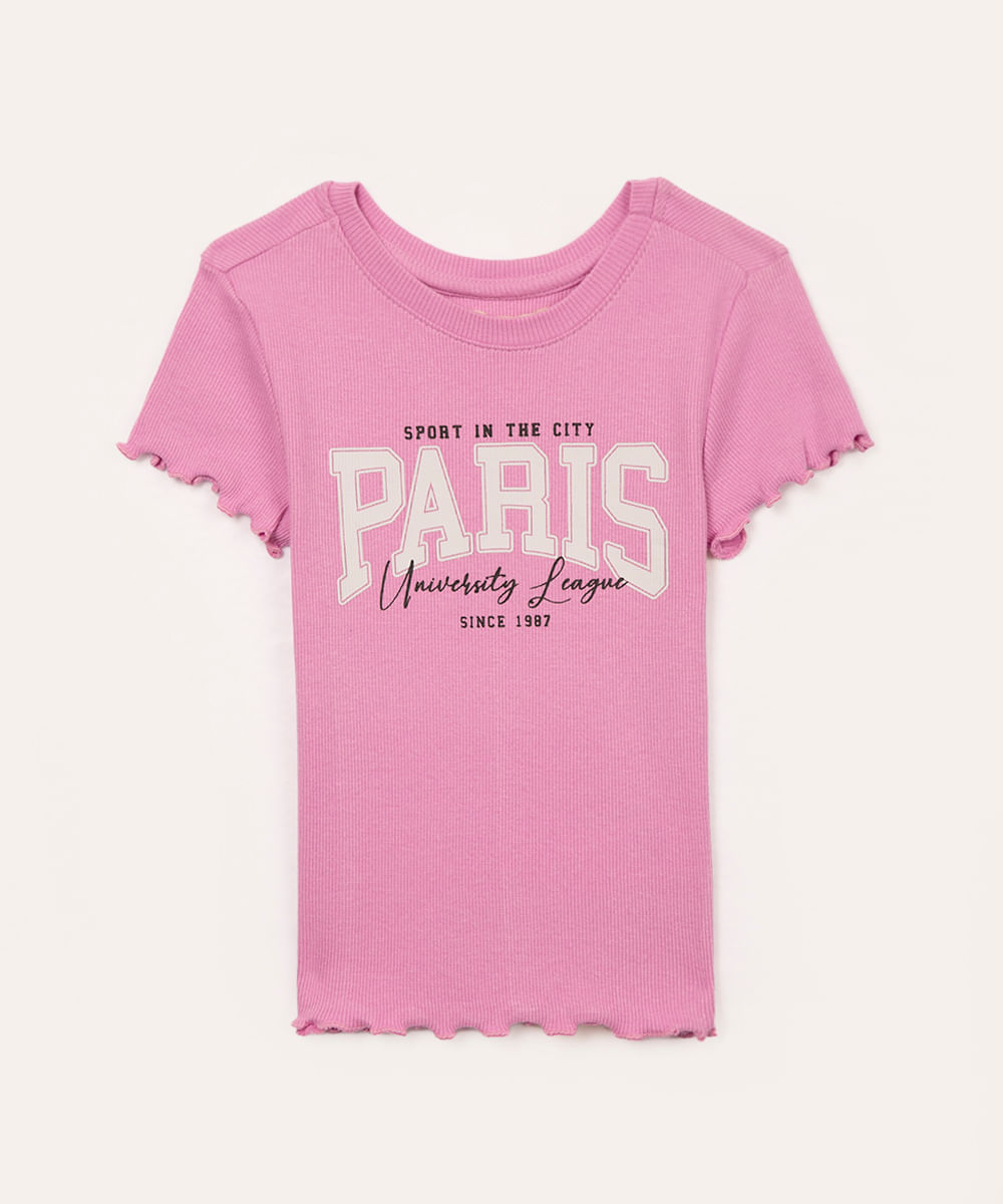 blusa de algodão infantil manga curta paris rosa