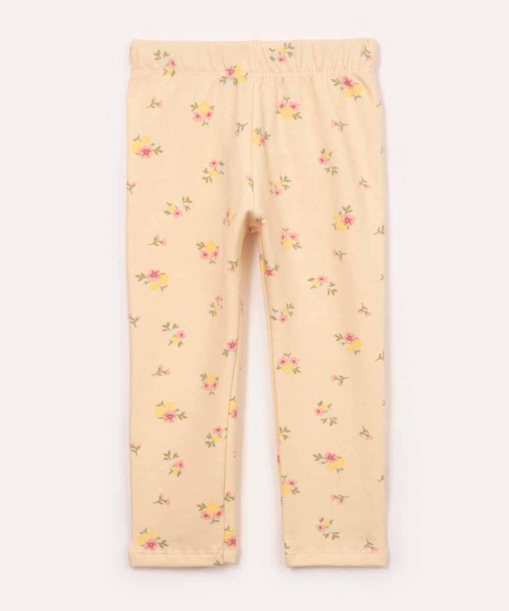 calça legging infantil forrada felpuda floral amarelo