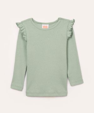 blusa infantil manga longa com babado verde