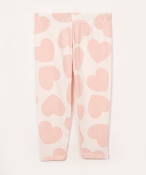 calça de legging de algodão infantil corações off white