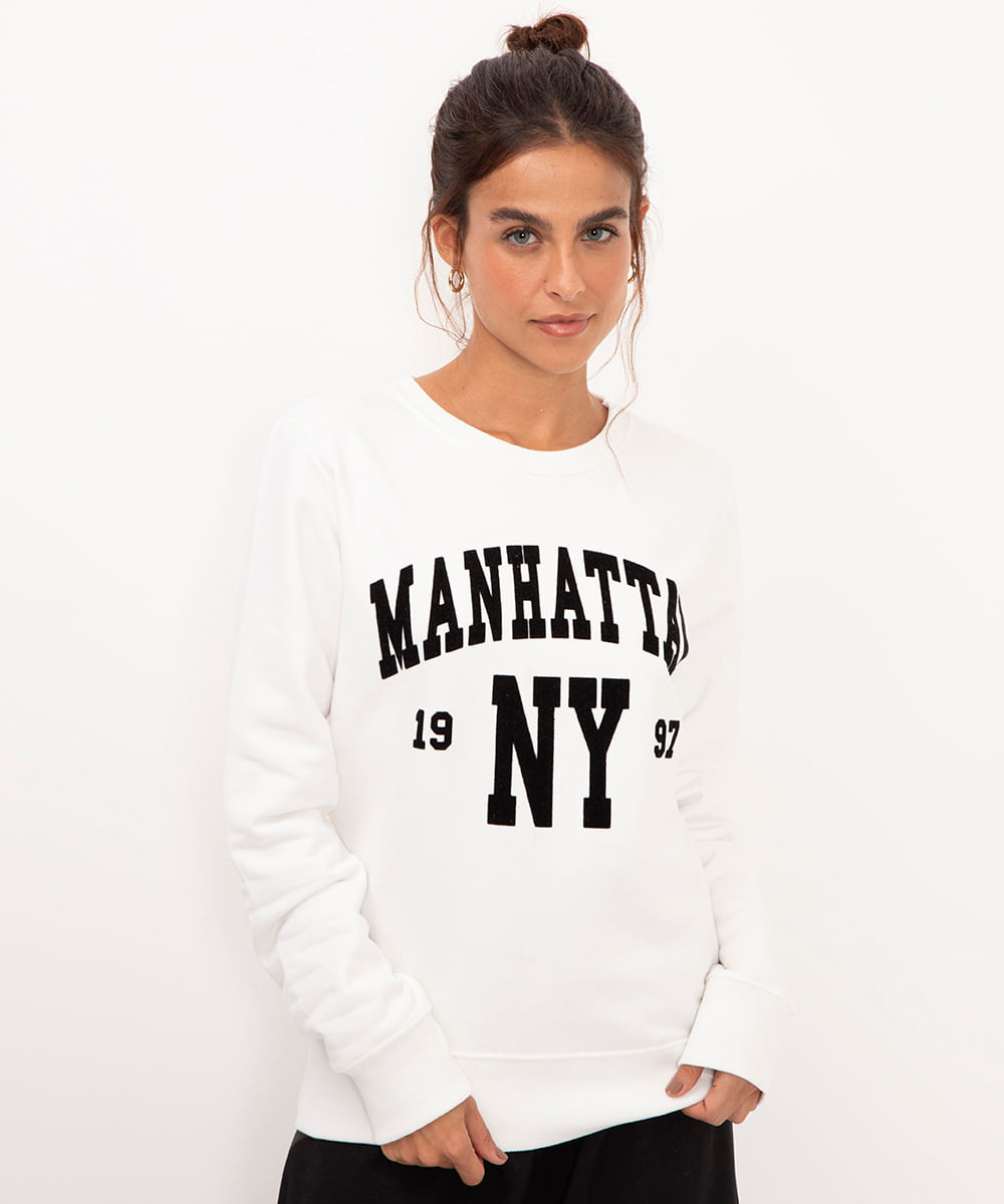 blusão de moletom manhattan off white