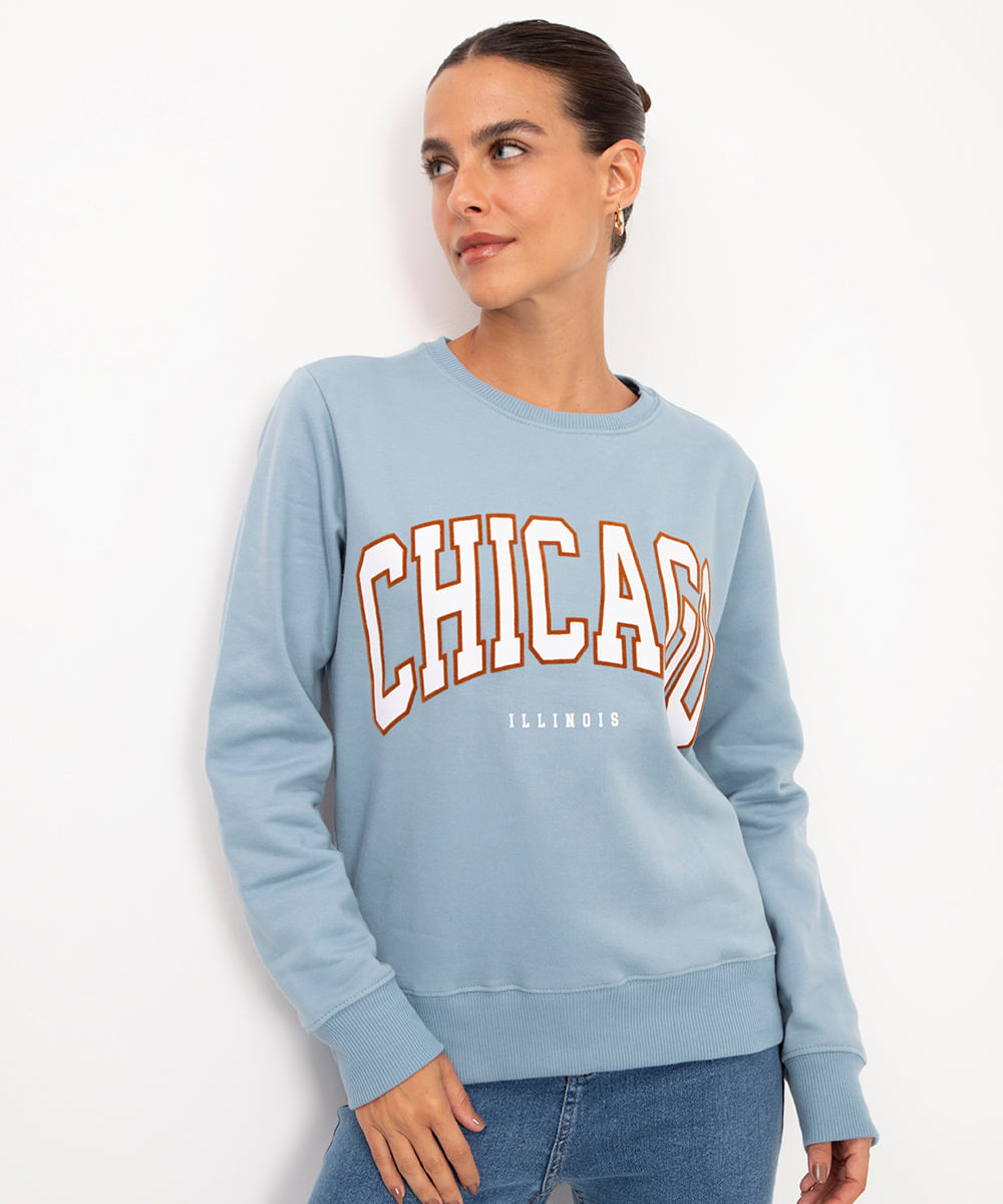 blusão de moletom chicago azul