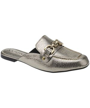 Sapatilha Mule Feminino Bico Quadrado Loafer Confortável Prateado