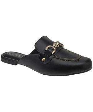 Sapatilha Mule Feminino Bico Quadrado Loafer Confortável Preto