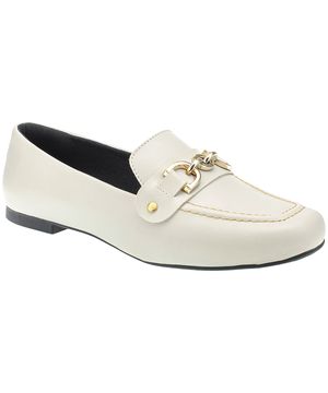 Mocassim Feminino Loafer Sapatilha Rasteira Confortável Off White