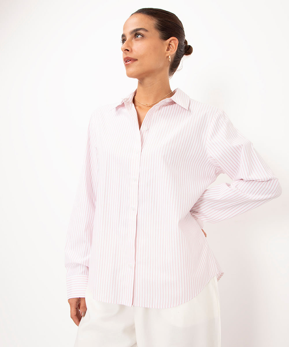 camisa de viscose listrada - ROSA