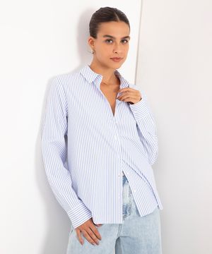 camisa de viscose listrada - AZUL