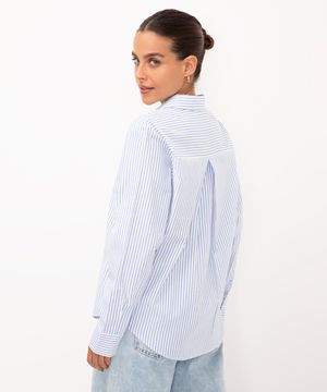 camisa de viscose listrada - AZUL
