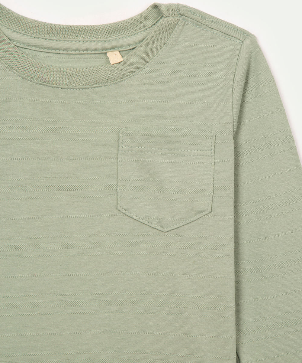camiseta infantil com bolso manga longa verde