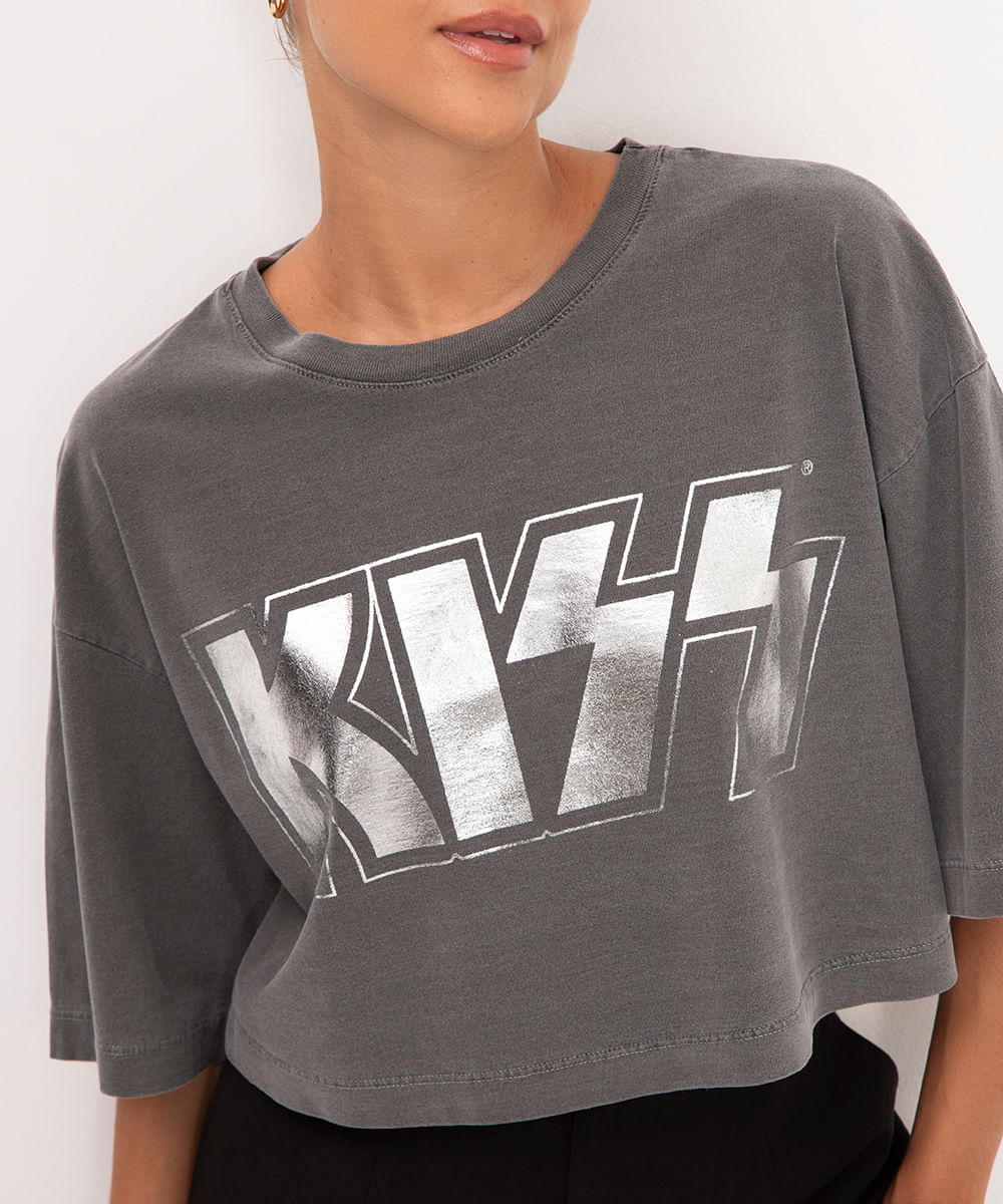 cropeed de algodão kiss metalizado preto