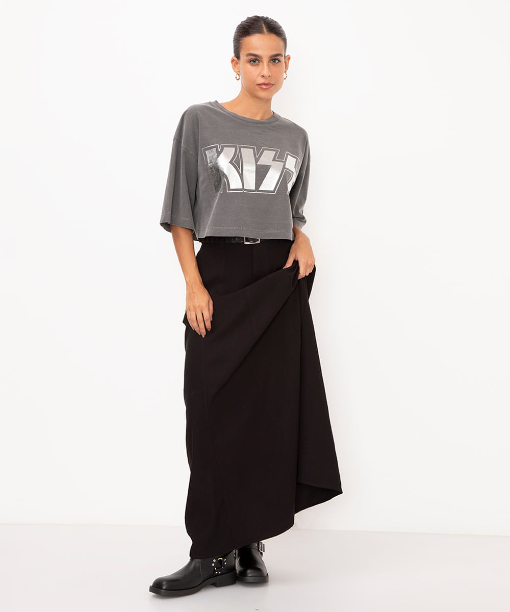 cropeed de algodão kiss metalizado preto