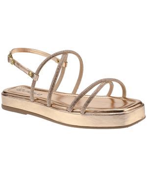 Sandália Papete Feminina Flatform Strass Brilho Rasteira Bronze