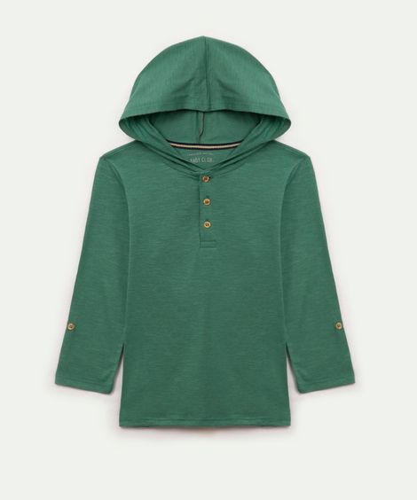 camiseta infantil manga longa com capuz - verde