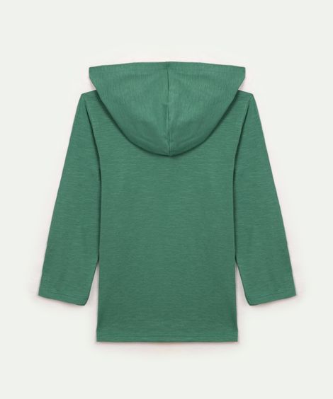 camiseta infantil manga longa com capuz - verde