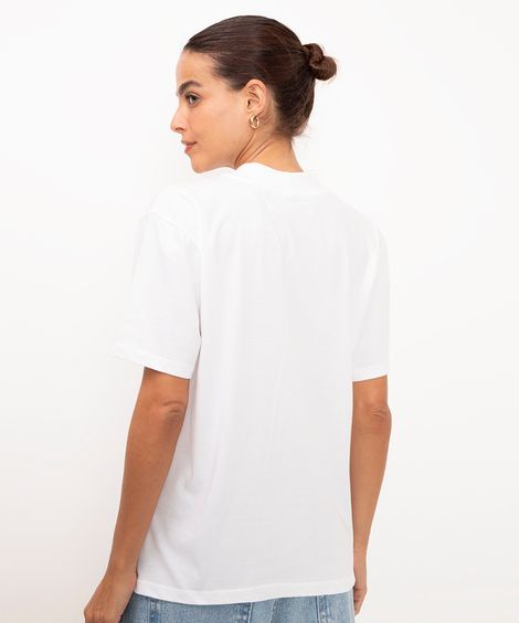 camiseta de algodão básica manga curta gola alta - off white