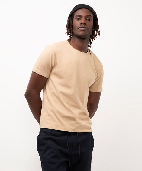 camiseta slim básica manga curta - bege claro