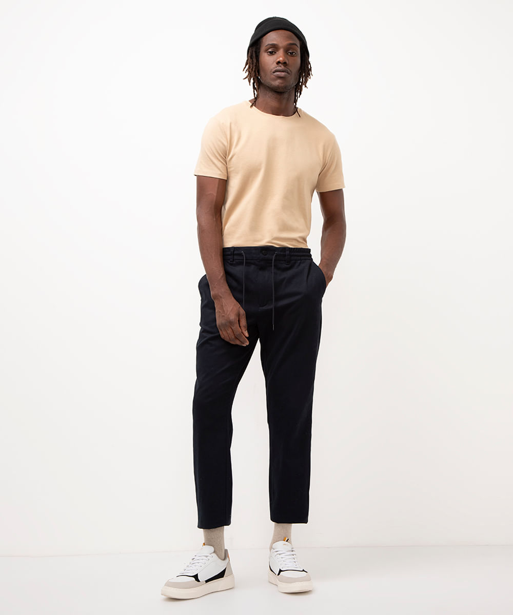 camiseta slim básica manga curta - bege claro