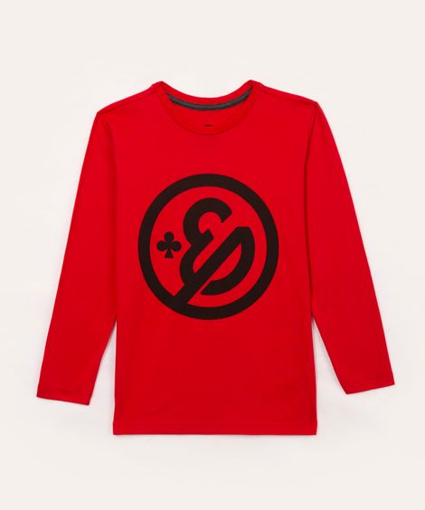 camiseta infantil de algodão enaldinho manga longa vermelho