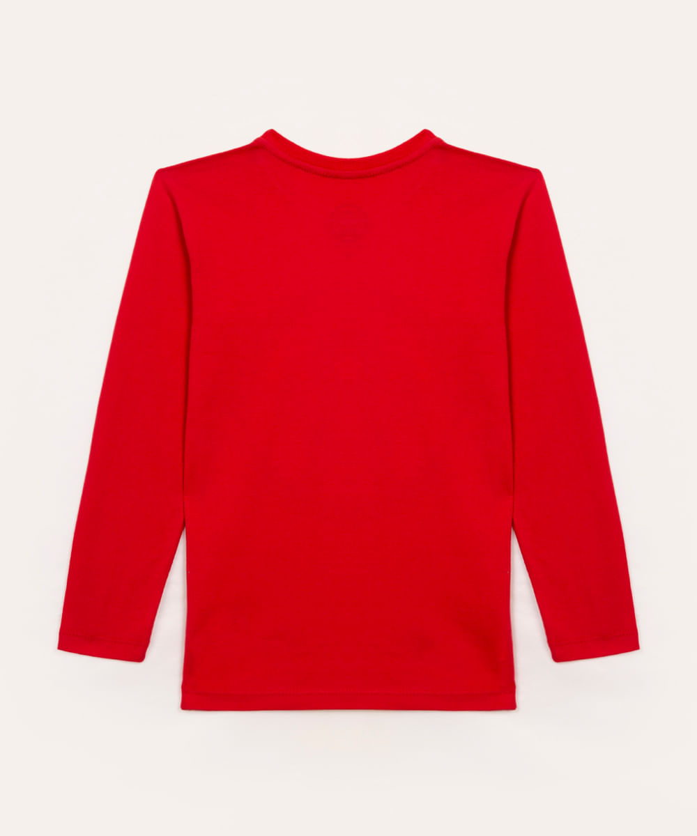 camiseta infantil de algodão enaldinho manga longa vermelho