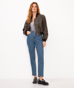 calça jeans mom básica cintura super alta azul escuro - JEANS ESCURO