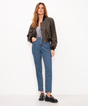 calça jeans mom básica cintura super alta azul