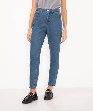 calça jeans mom básica cintura super alta azul