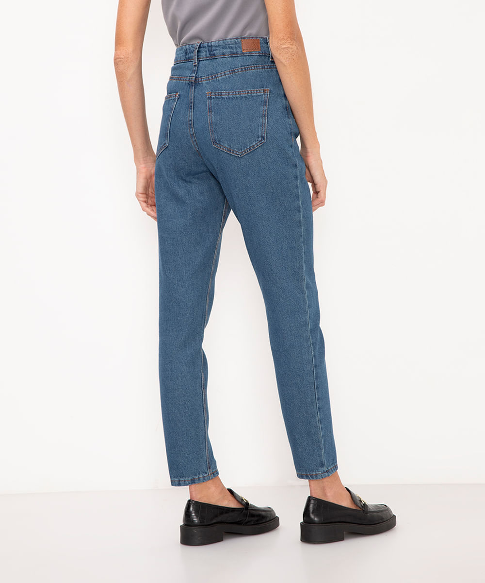 calça jeans mom básica cintura super alta azul