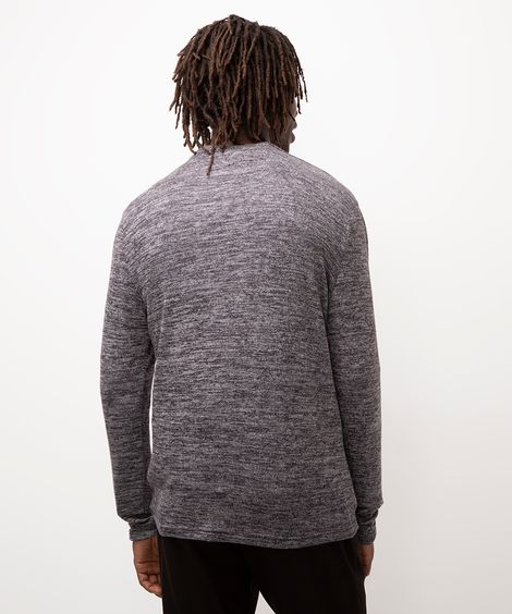 blusa de tricot slim fit manga longa  cinza mescla