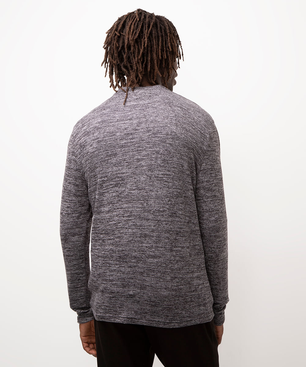 blusa de tricot slim fit manga longa  cinza mescla