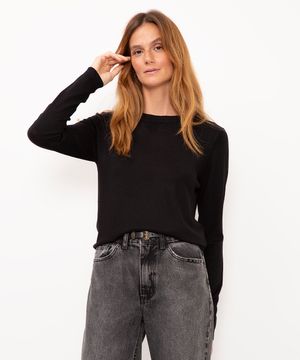 suéter de tricot básico preto