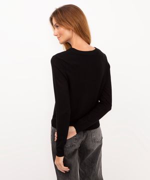 suéter de tricot manga longa básico preto