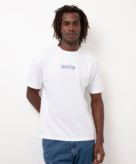 camiseta de algodão rick and morty off white