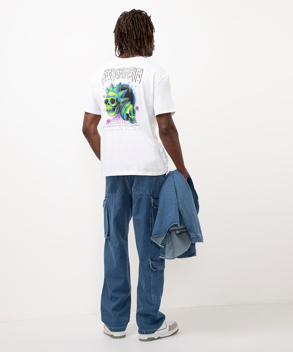 camiseta de algodão rick and morty off white