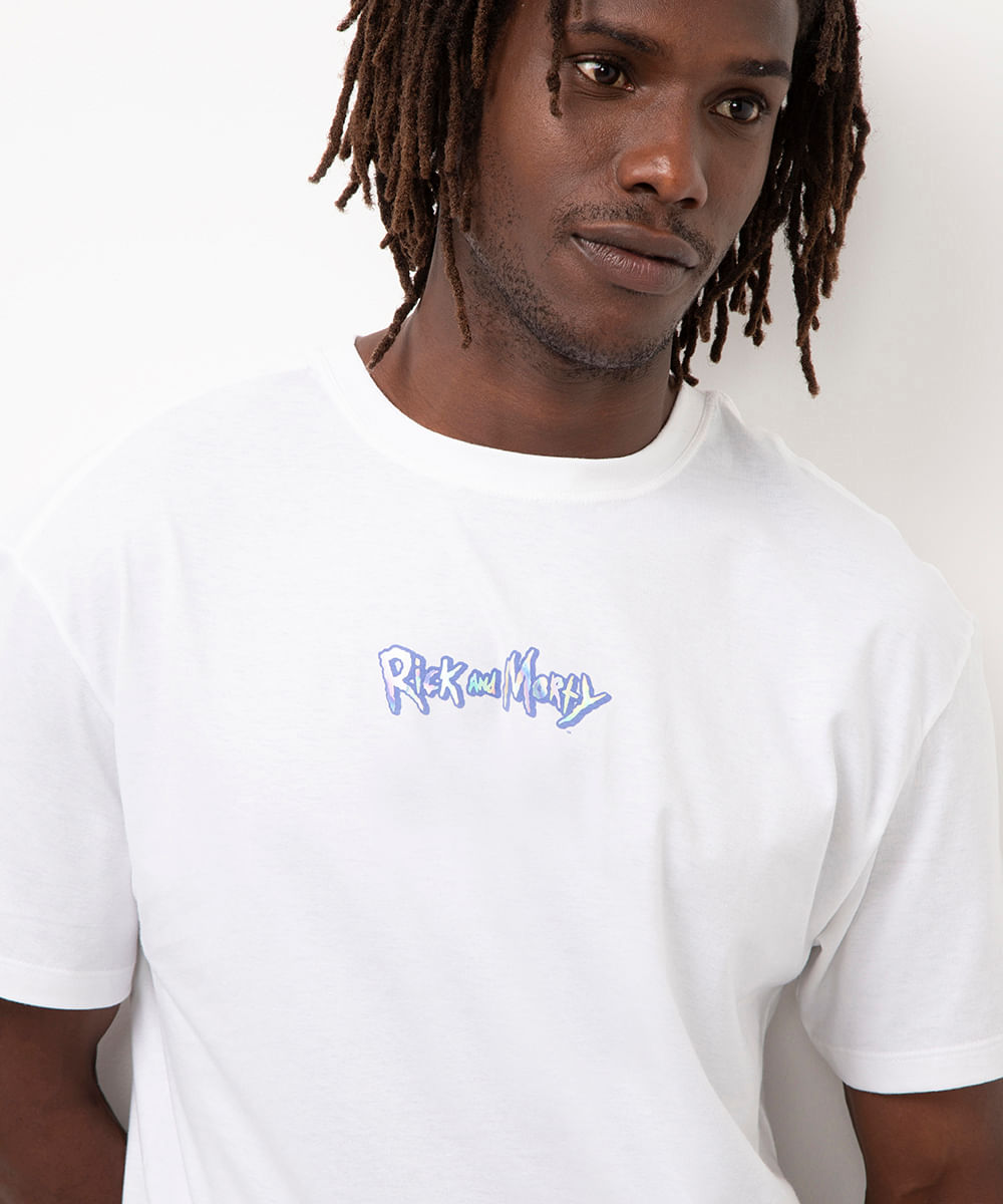 camiseta de algodão rick and morty off white