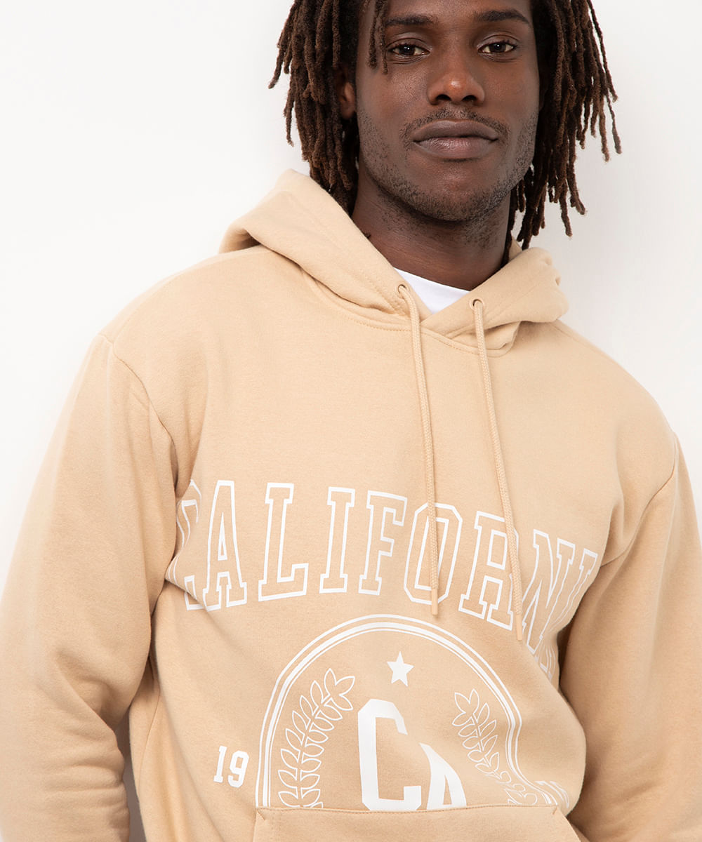 blusa de moletom califórnia com capuz bege