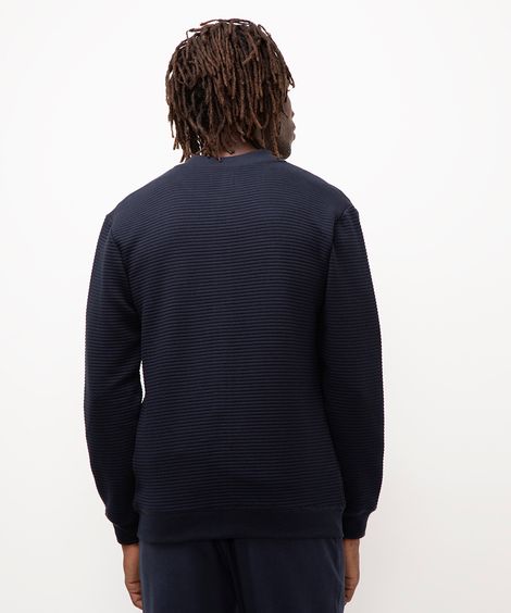 cardigan de moletom canelado azul marinho