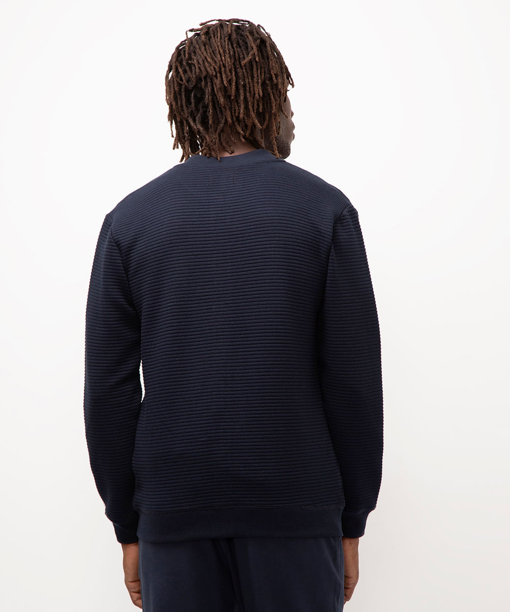 cardigan de moletom canelado azul marinho