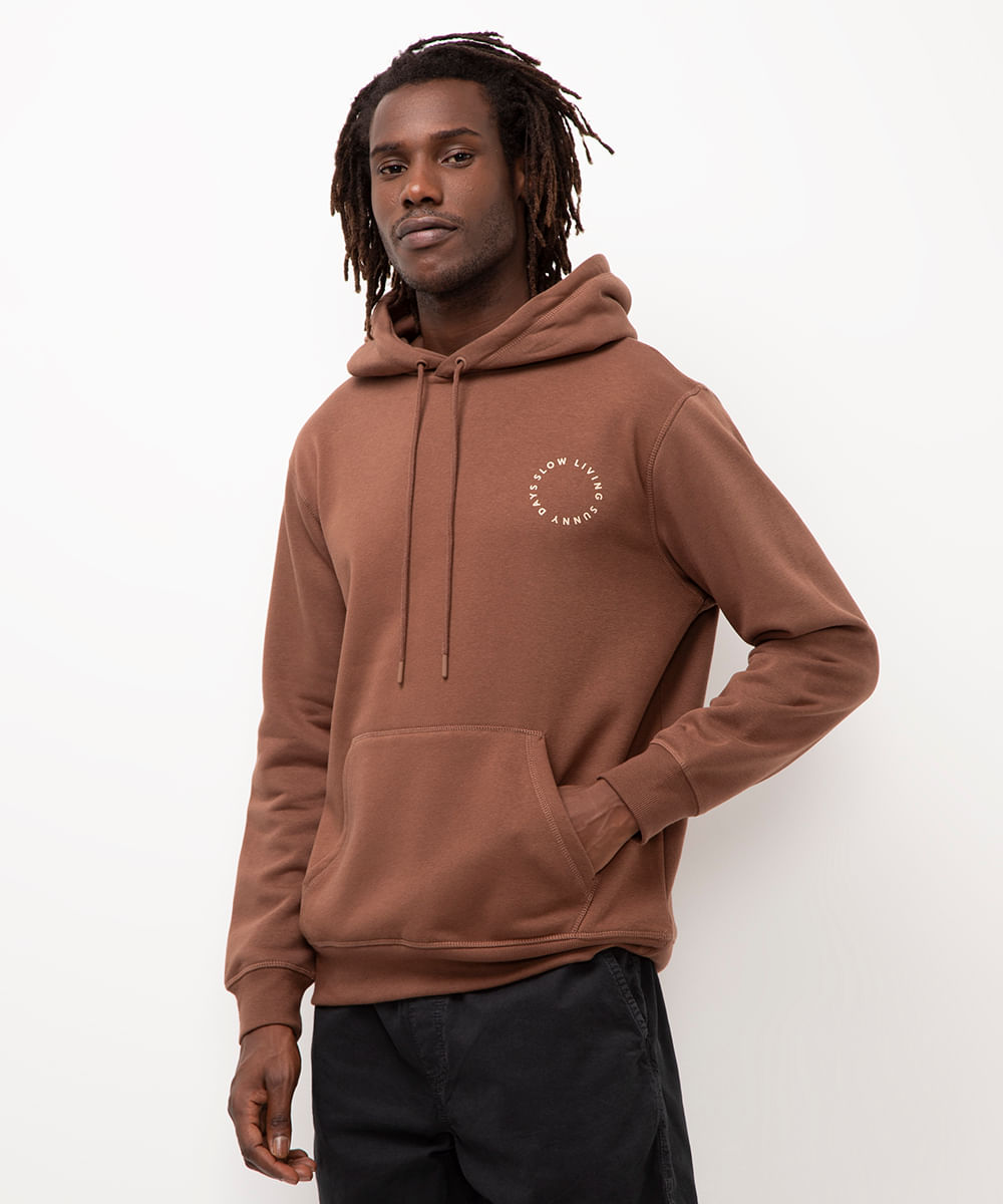 blusa de moletom com capuz e bolso canguru marrom