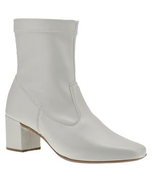 Bota Feminina Sretch Cano Médio Bico Quadrado Salto Grosso Off White