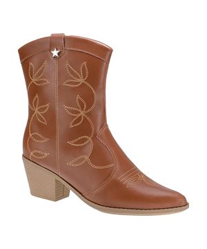 Bota Texana Feminina Western Salto Grosso Bico Fino Lazzlu Caramelo