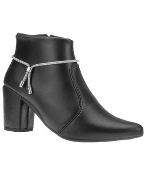 Bota Coturno Feminina Salto Bloco Bico Fino Strass Western Preto