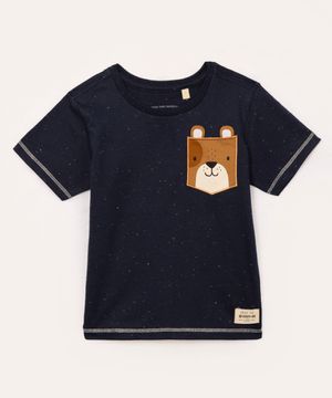 camiseta infantil cachorro manga curta azul marinho