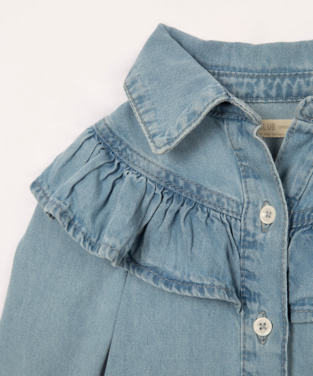 vestido jeans infantil manga longa azul claro