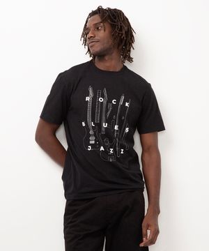 camiseta de algodão rock blues jazz preta