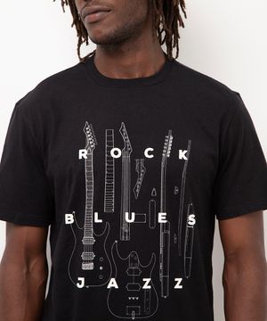 camiseta de algodão rock blues jazz preta