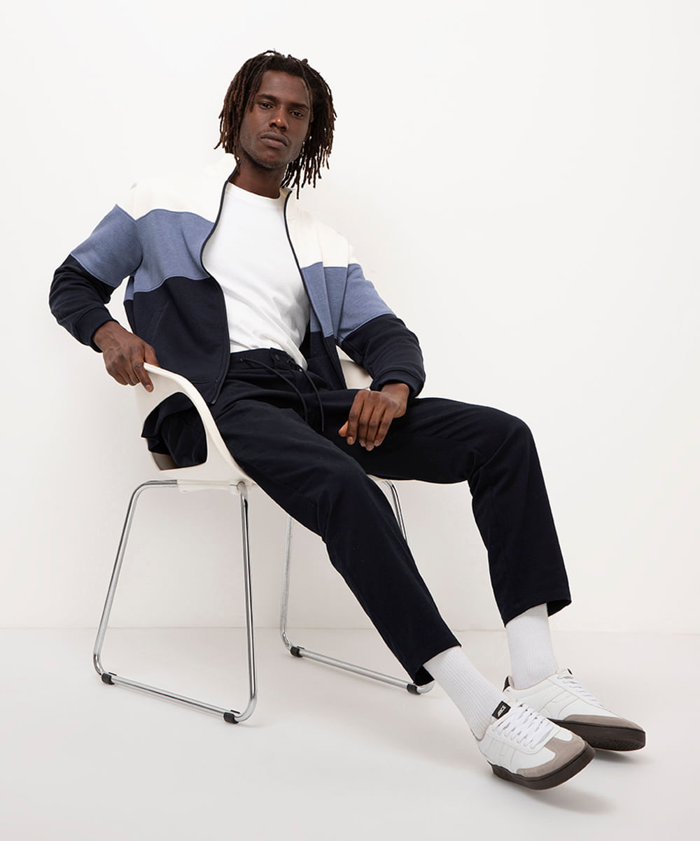 blusa de moletom comfort gola alta - azul marinho