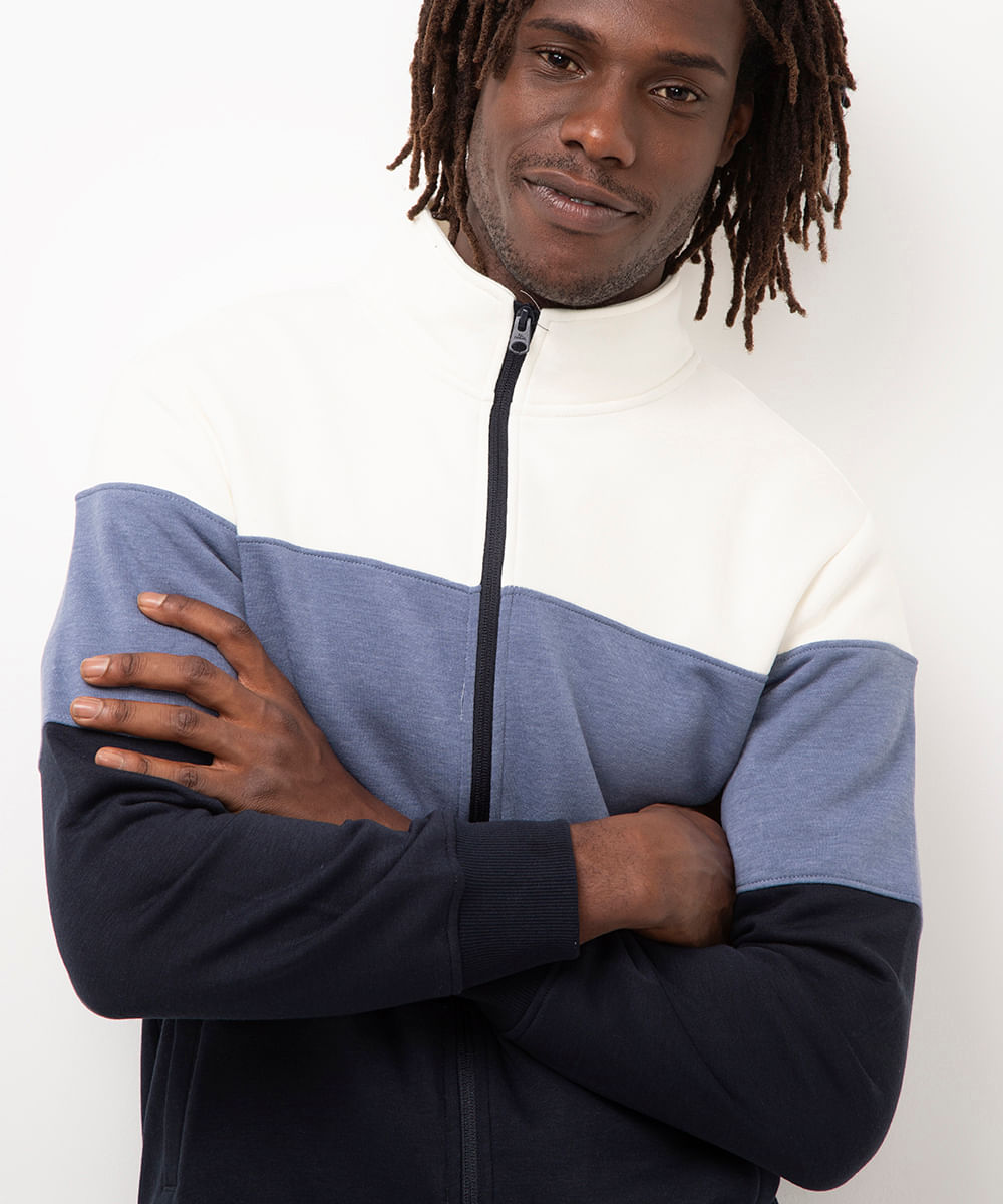 blusa de moletom comfort gola alta - azul marinho